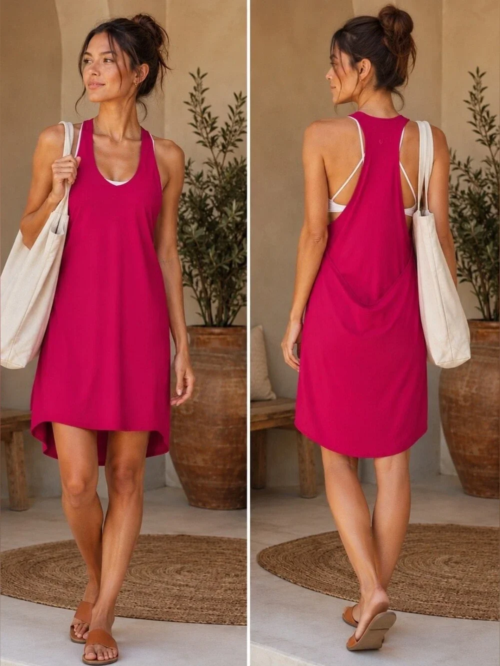Lululemon Rejuvenate Racerback Dress Fuchsia Draped Layered Rose Magenta Pink